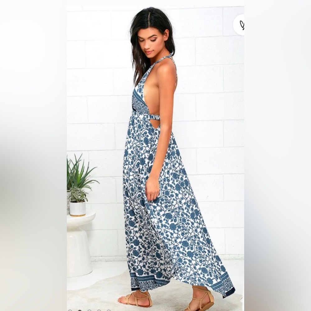 Aakaa Blue and White Striped Maxi Dress